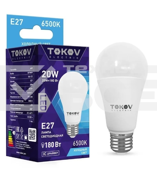 Лампа светодиодная TOKOV ELECTRIC 20Вт А60 6500К Е27 176-264В