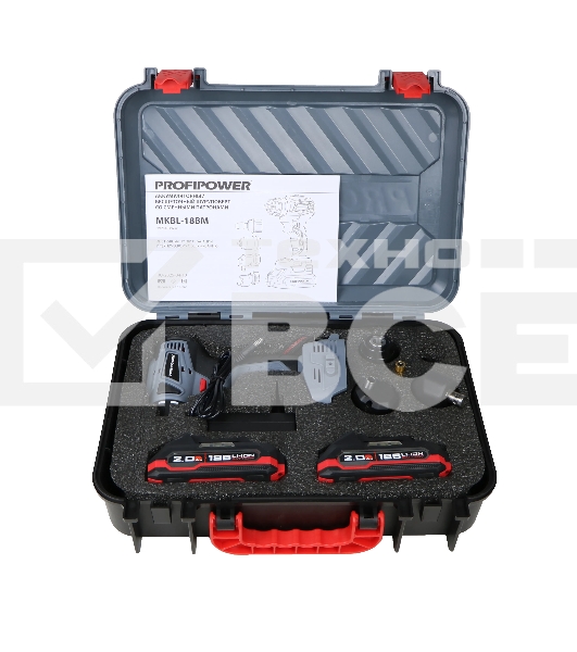 Дрель-шуруповерт аккумуляторная бесщеточная со съемным патроном ProfiPower MKBL-18BM (18В, 45Нм, Li-ion-2шт, 2.0А·ч, 0,8-10мм, бита, З/У,в кейсе)