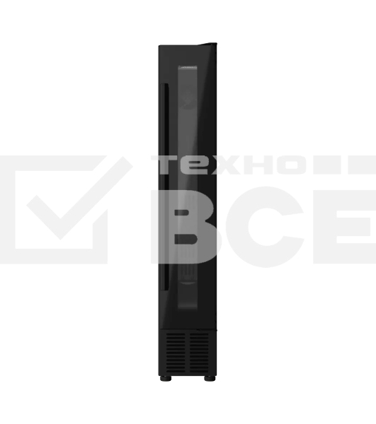 Винный шкаф Kuppersberg RBW 15, встраиваемый, High-Tech, ВхШхГ 87х15х52.5 см, объем 20 л, вместимость 7 бутылок, диапазон температуры 5-20 градусов, механическое открытие двери, LED дисплей, уровень шума 39 дБ, черный