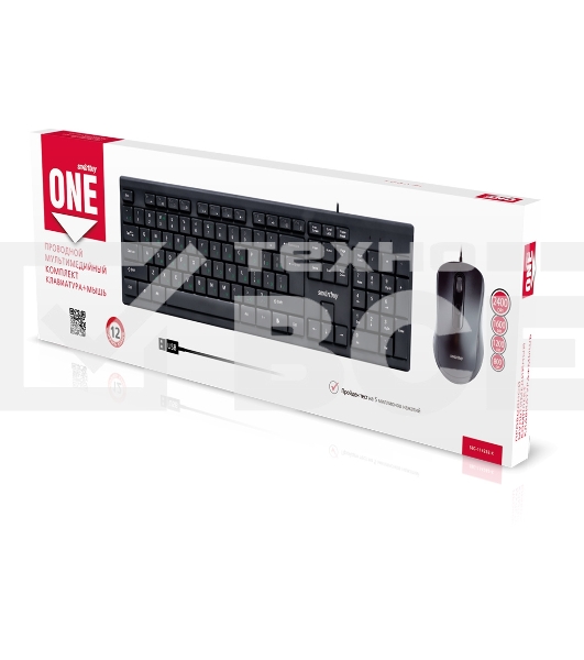 Комплект клавиатура+мышь Smartbuy ONE SBC-114282-K проводной, USB, 2400 DPI, чёрный