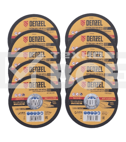 Круг отрезной по металлу Denzel WA60TBF 125х1.0х22.2мм в метал.банке, 10шт. 737610