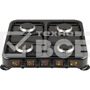 Плита настольная газовая Energy EN-004B чёрный, 6,4 кВт, газовая горелка, конфорки - 4, эмалированная сталь, поворотные переключатели