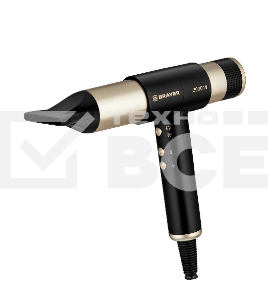 Фен-мультистайлер BRAYER BR3308 черный/золотистый, 2000 Вт, 25/32 мм