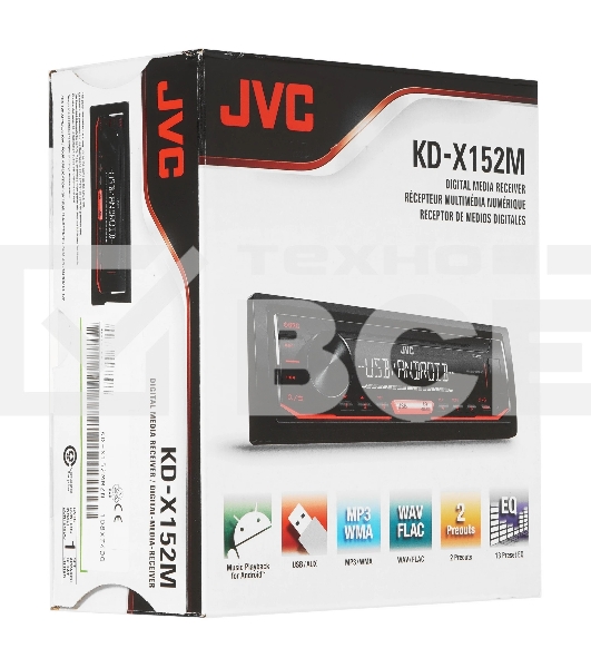 Автомагнитола JVC KD-X152M, 1 DIN, USB Type-A, AUX, съёмная панель