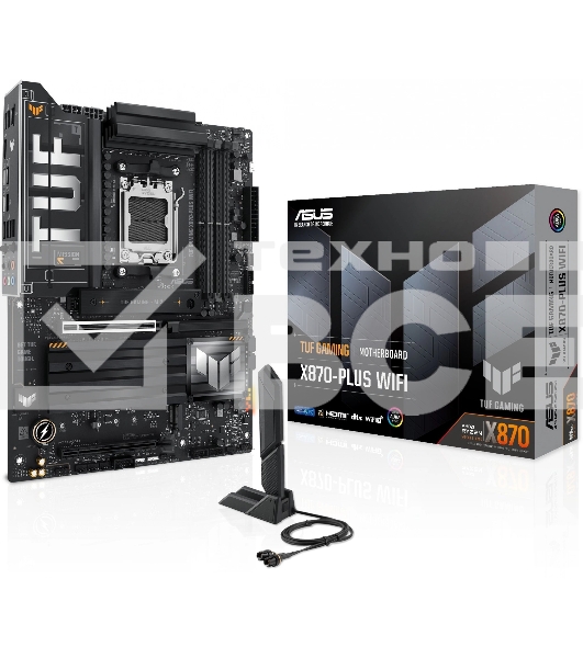 Материнская плата ASUS TUF GAMING X870-PLUS WIFI, AM5, AMD X870, 4xDDR5, 2xSATA, 4xM.2, 1xPCIe 5.0 x16, 1xPCIe 4.0 x4, 1xHDMI, 1xUSB-C 3.2 Gen 2, 1xUSB-C 3.2 Gen 2x2, 2xUSB-C 4.0, 1x 2.5Gb LAN, 1xUSB-A 2.0, 3xUSB-A 3.2 Gen 2, 4xUSB-A 3.2 Gen 1, 5x3.5 мм, 