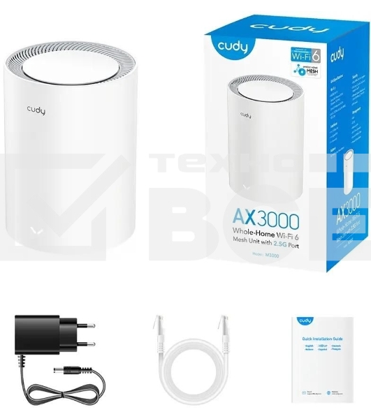 Бесшовный Mesh роутер Cudy M3000(1-PACK) AX3000 10/100/1000/2500BASE-T, белый