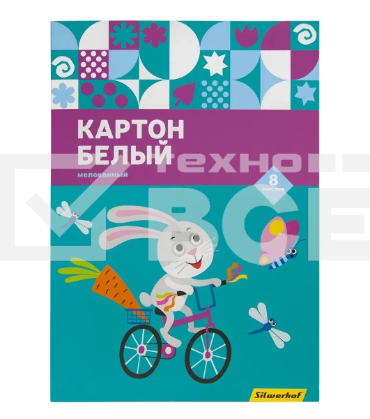 Картон белый Silwerhof белый мелов. 8л. 1цв. A4 Зайка 230г/м2 1диз. обл.мел.картон папка