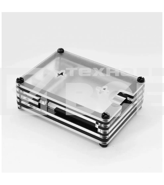Корпус Qumo, 9-слойный акриловый + вентилятор, Raspberry Pi 4 , black transparent(RS041)