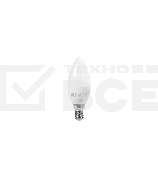 Лампа светодиодная Ресанта LL-R-C37-6W-230-3K-E14 свеча, 6 Вт, теплый, Е14