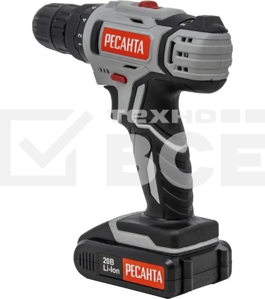 Дрель-шуруповерт аккумуляторная Ресанта ДА-20-2ЛК 75/14/11, Аккумуляторная, 20В, 2 АКБ, Кейс