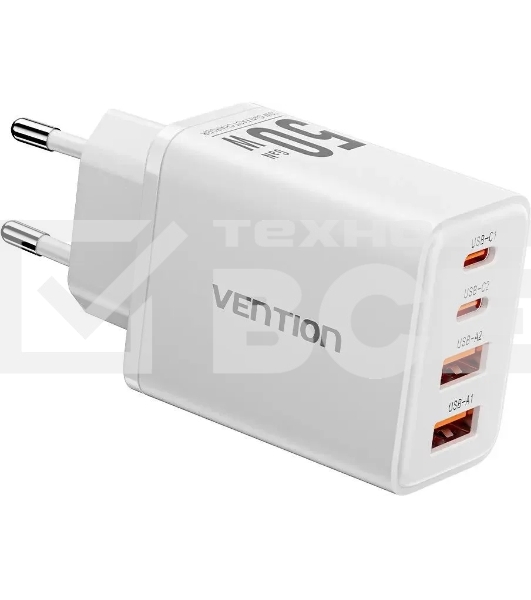 Сетевое зарядное устройство Vention на 4 порта GaN 50W USB (C+C+A+A) белый