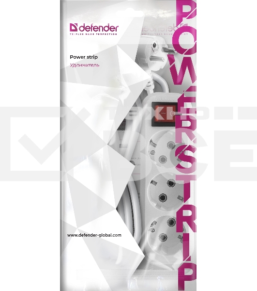 Удлинитель с заземлением Defender L330 16 А, 3 м, заземление, выключатель