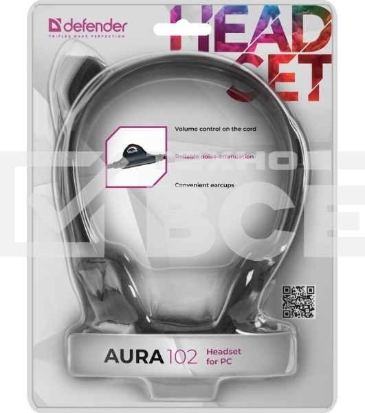 Гарнитура проводная стерео Defender HN-102 накладные компактные 2 х 3.5 мм jack стерео кабель 1,8 м черный