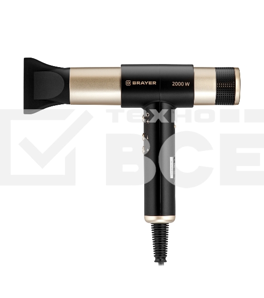 Фен-мультистайлер BRAYER BR3308 черный/золотистый, 2000 Вт, 25/32 мм