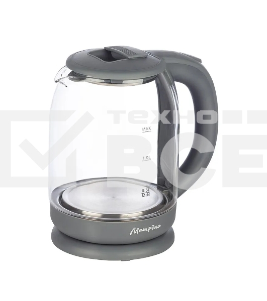 Чайник электрический МАТРЕНА MA-007 1.8 л,стекло/пластик, серый (105225)