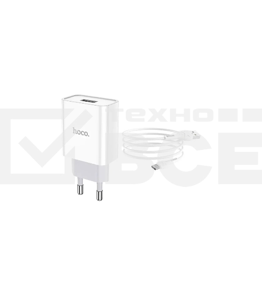 Блок питания (сетевой адаптер) HOCO C81A Asombroso single 1xUSB с кабелем Type-C, 2.1A, 10W, белый