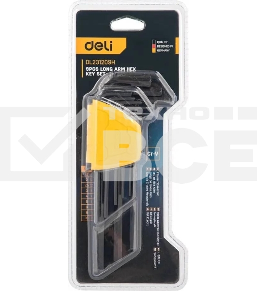 Набор шестигранных ключей Deli DL231209H Материал: CR-V. Спецификация: 1,5,2,2,5,3,4,5,6,8,10мм.