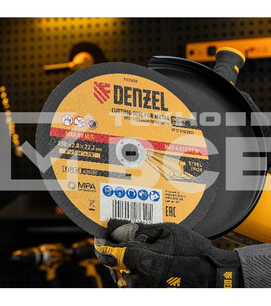 Круг отрезной по металлу Denzel 230 х 2,0 х 22,2 мм, A36TBF, в метал. банке, 5 шт.