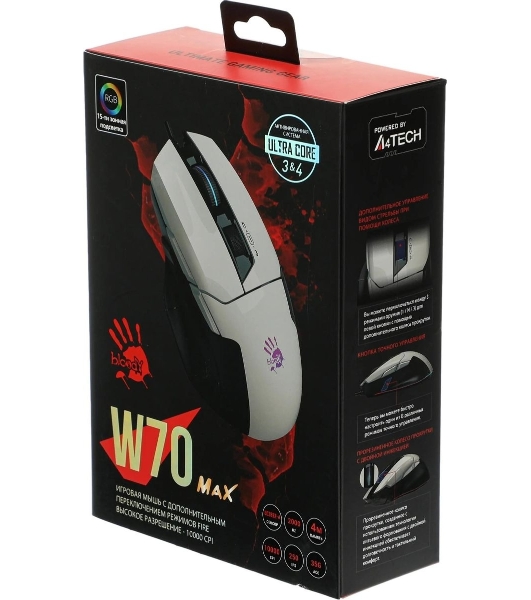 Мышь проводная A4Tech Bloody W70 Max белый, 10000 dpi, USB, кнопки - 9