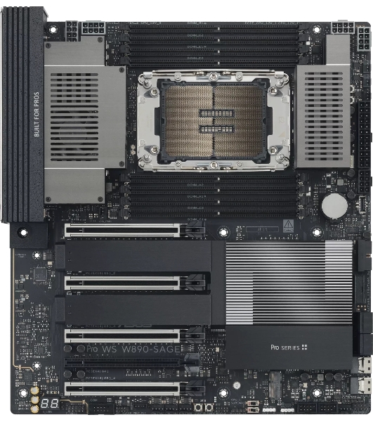 Серверная материнская плата ASUS PRO WS W890-SAGE, 1xLGA 4710-2, Intel W890, 8xDDR5, 4xSATA, 4xM.2, 4xPCIe 5.0 x16, 1xPCIe 4.0 x16, 2xDP, 1x2.5Gb LAN, 1x10Gb LAN, 2xUSB-C 40Gbps (USB4 / Gen3x2), 6xUSB-A 10Gbps, 2xUSB-A 2.0, 7.1, SSI CEB