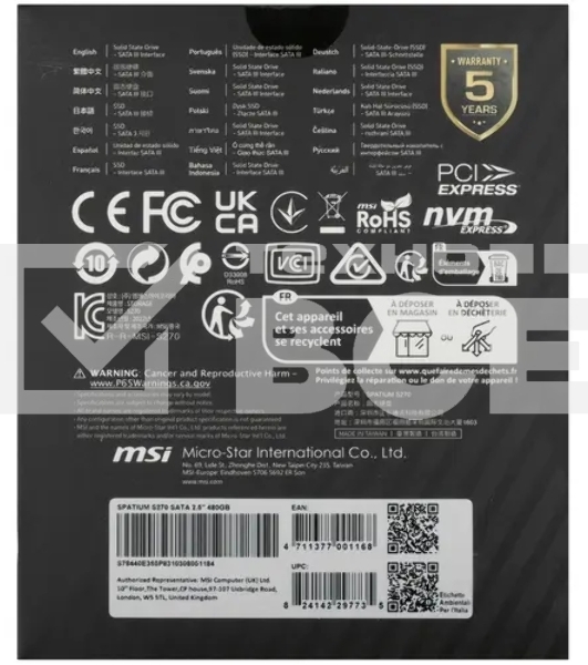 Накопитель SSD MSI SPATIUM S270, 480GB, 2.5