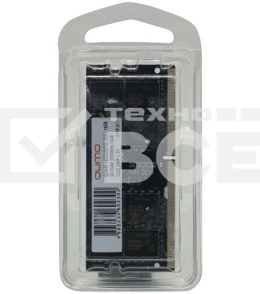 Оперативная память QUMO, DDR4, 16GB (1x16GB), 3200MHz, CL22, SO-DIMM