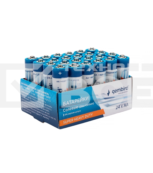 Батарейки солевые Gembird GB-R6P-24B, тип AA, 24шт, коробка