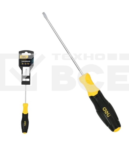 Отвертка шлицевая Deli DL6350751N 5х75мм сталь Cr-V, двухкомпонентная прорезиненная рукоять