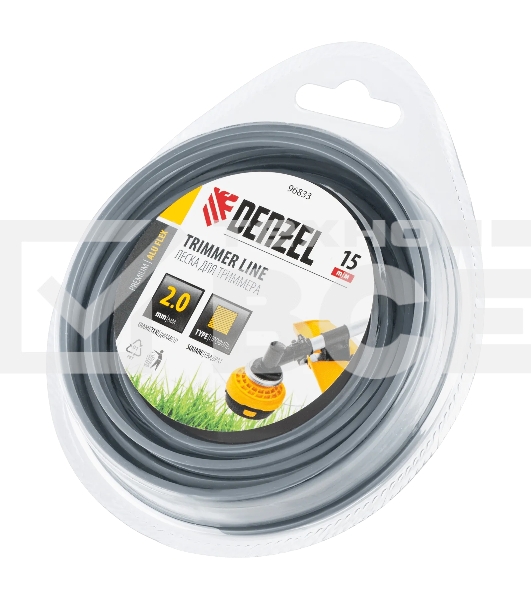 Леска для триммера Denzel армированная алюминием квадратная, 2,0мм х 15м, блистер ALUFLEX