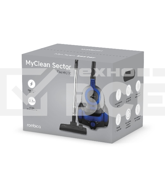 Пылесос Rombica MYCLEAN SECTOR NBL18D02 черный/синий, 360/1800 Вт, уборка сухая, пылесборник контейнер, 2.5 л