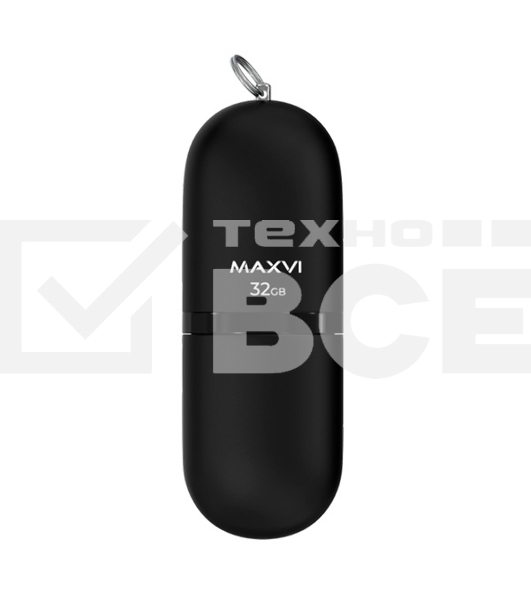 Флеш диск Maxvi SF 32GB USB 2.0 black, монолит с колпачком, soft touch