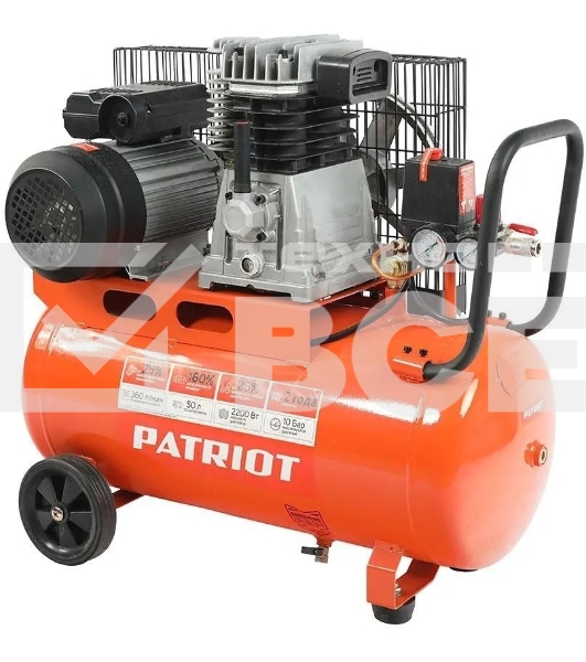 Компрессор Patriot поршневой ременной PTR 50-360I, 360 л/мин, 10 бар, 2200 Вт, 50 л, быстросъемный 1/4