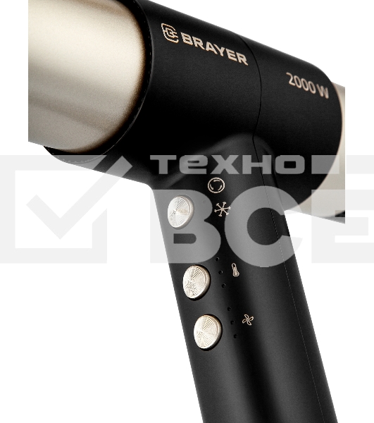 Фен-мультистайлер BRAYER BR3308 черный/золотистый, 2000 Вт, 25/32 мм