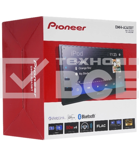 Автомагнитола Pioneer DMH-A345BT, 2 DIN, 6.8', Bluetooth, USB Type-A, AUX, пульт ДУ