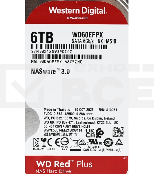 Жесткий диск Western Digital Red Plus WD60EFPX 6TB 3.5