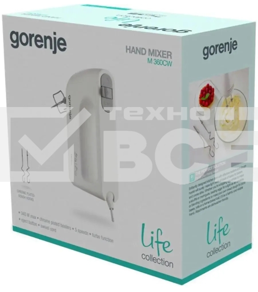 Миксер ручной Gorenje M360CW 345Вт белый