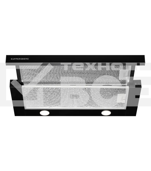 Встраиваемая вытяжка Kuppersberg SLIMTURBO 60 B, 60 см, отвод/рециркуляция, 1500 м3/час, механическое управление, 3 скорости, освещение 2х2 Вт, металлические жироулавливающие фильтры, угольный фильтр KF-ES (опция), 63.4 дБ, обратный клапан, шхвхг:55.2x25.