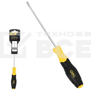 Отвертка шлицевая Deli DL6351001N 5х100мм сталь Cr-V, двухкомпонентная прорезиненная рукоять