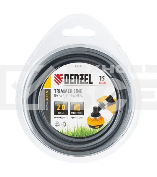 Леска для триммера Denzel армированная алюминием квадратная, 2,0мм х 15м, блистер ALUFLEX