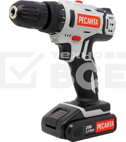 Дрель-шуруповерт аккумуляторная Ресанта ДА-20-2ЛК 75/14/11, Аккумуляторная, 20В, 2 АКБ, Кейс