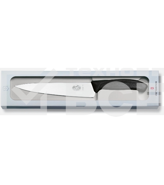 Нож кухонный Victorinox Swiss Classic (6.8003.19G) стальной разделочный лезв.190мм прямая заточка черный подар.коробка