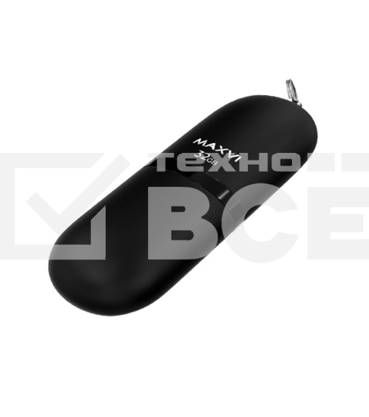 Флеш диск Maxvi SF 32GB USB 2.0 black, монолит с колпачком, soft touch