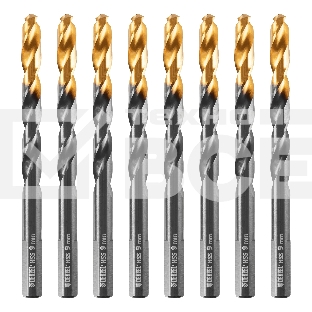 Сверло по металлу Denzel 9 мм, HSS-Tin, Golden Tip, 8 шт.