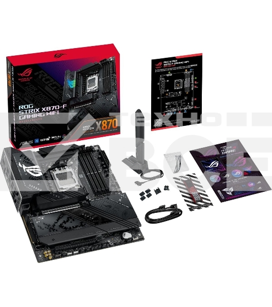 Материнская плата ASUS ROG STRIX X870-F GAMING WIFI, AM5, AMD X870, 4xDDR5, 2xSATA, 4xM.2, 1xPCI-E 5.0 x16, 1xPCI-E 4.0 x4, 1xHDMI, 1xDP, 2xUSB-C USB4, 1xUSB-C 10Gbps, 5xUSB-A 10Gbps, 4xUSB-A 5Gbps, 1x 2.5Gb LAN, 2x3.5 мм, 7.1, ATX