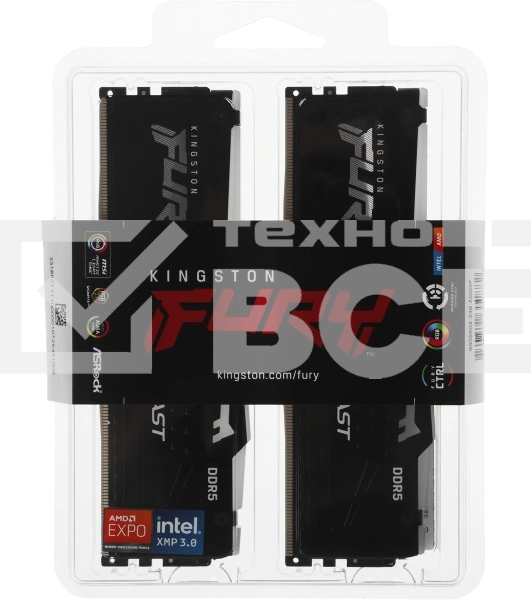Оперативная память Kingston Fury Beast, DDR5, 64GB (2x32GB), 6000MHz, CL36, с радиаторами, RGB, черный