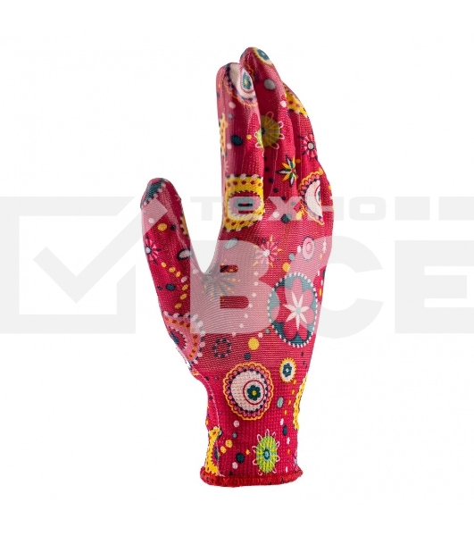 Перчатки садовые Palisad из полиэстера с нитрильным обливом, красные, S