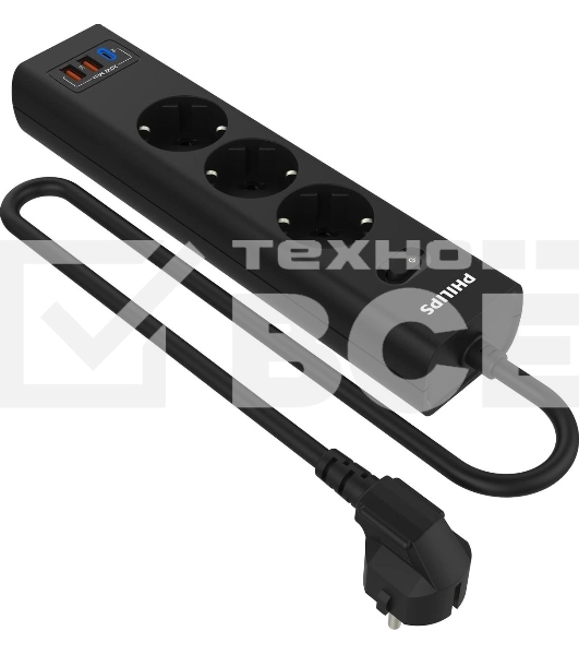 Сетевой фильтр Philips CHP4336BB/51, 3м, 3 розетки, черный