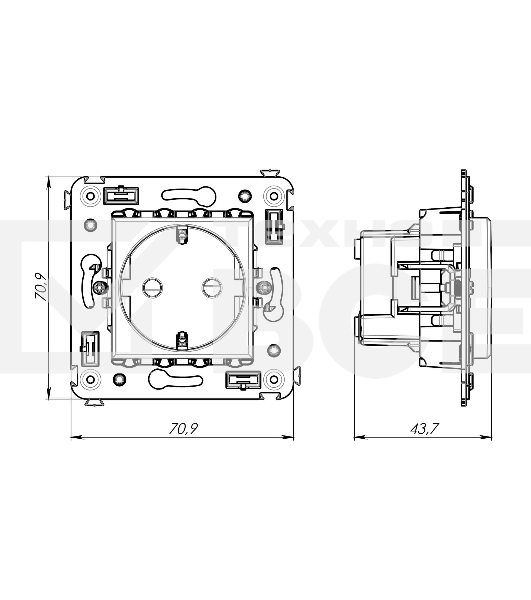 Розетка DKC Avanti 4401003 2P+E со шторками, красный квадрат