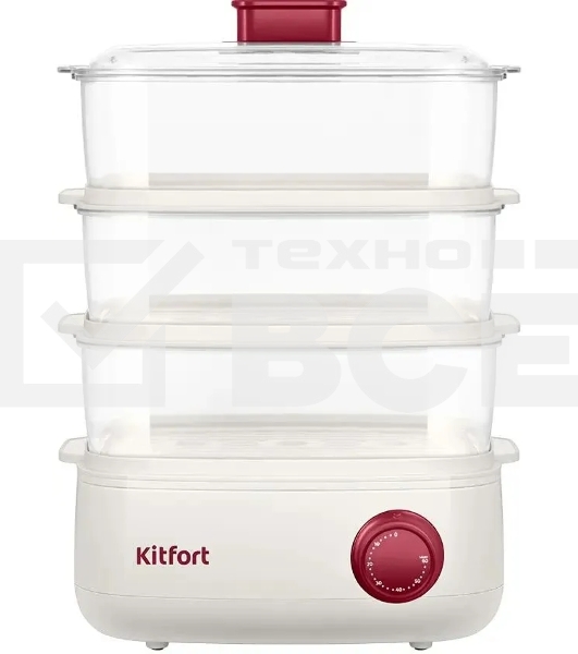 Пароварка Kitfort КТ-6830 3ярус. 800Вт белый/красный