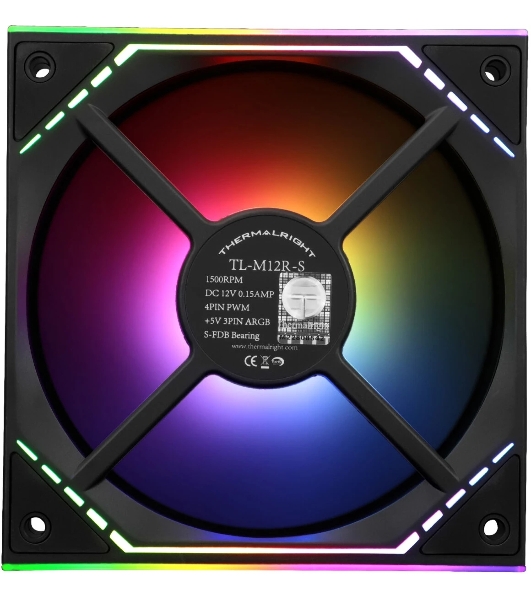 Кулер для корпуса Thermalright TL-M12R-S Reverse (124x120x25mm, 4-pin PWM, ARGB, 34.43CFM, 23.2dBA, 1500RPM, черный)